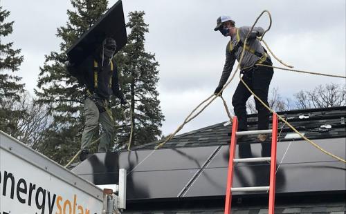Solar installers put up solar panels in Minnesota All Energy Solar MnSEIA covid19 solar